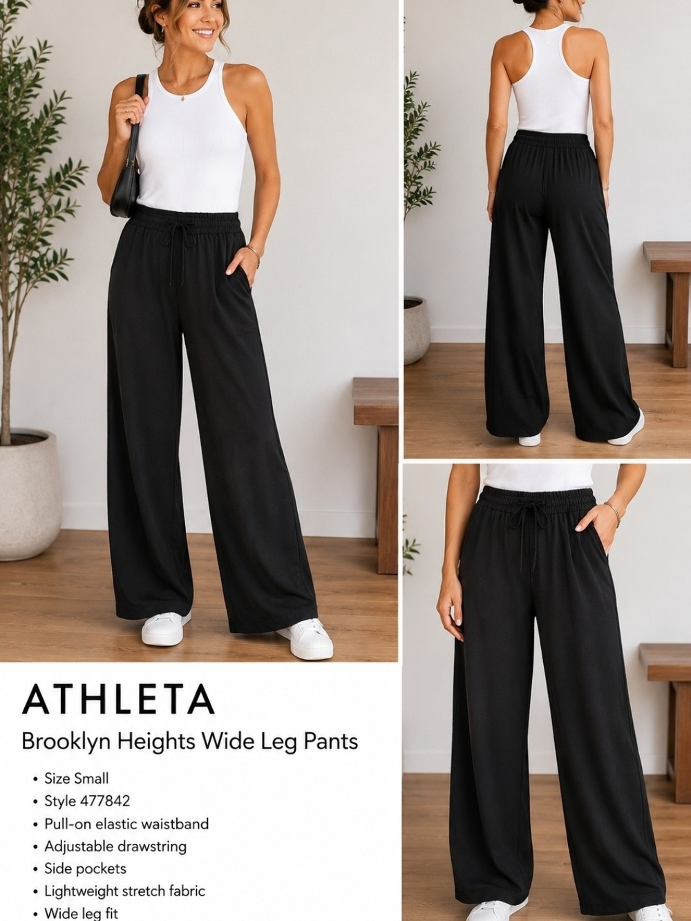 Athleta Black Wide-Leg Pull-On Pants